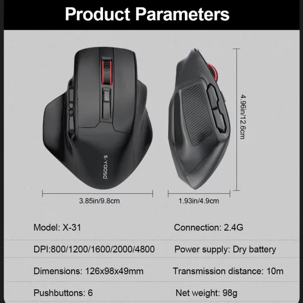 E-YOOSO X-31 USB 2.4G Wireless Gaming Large Mouse